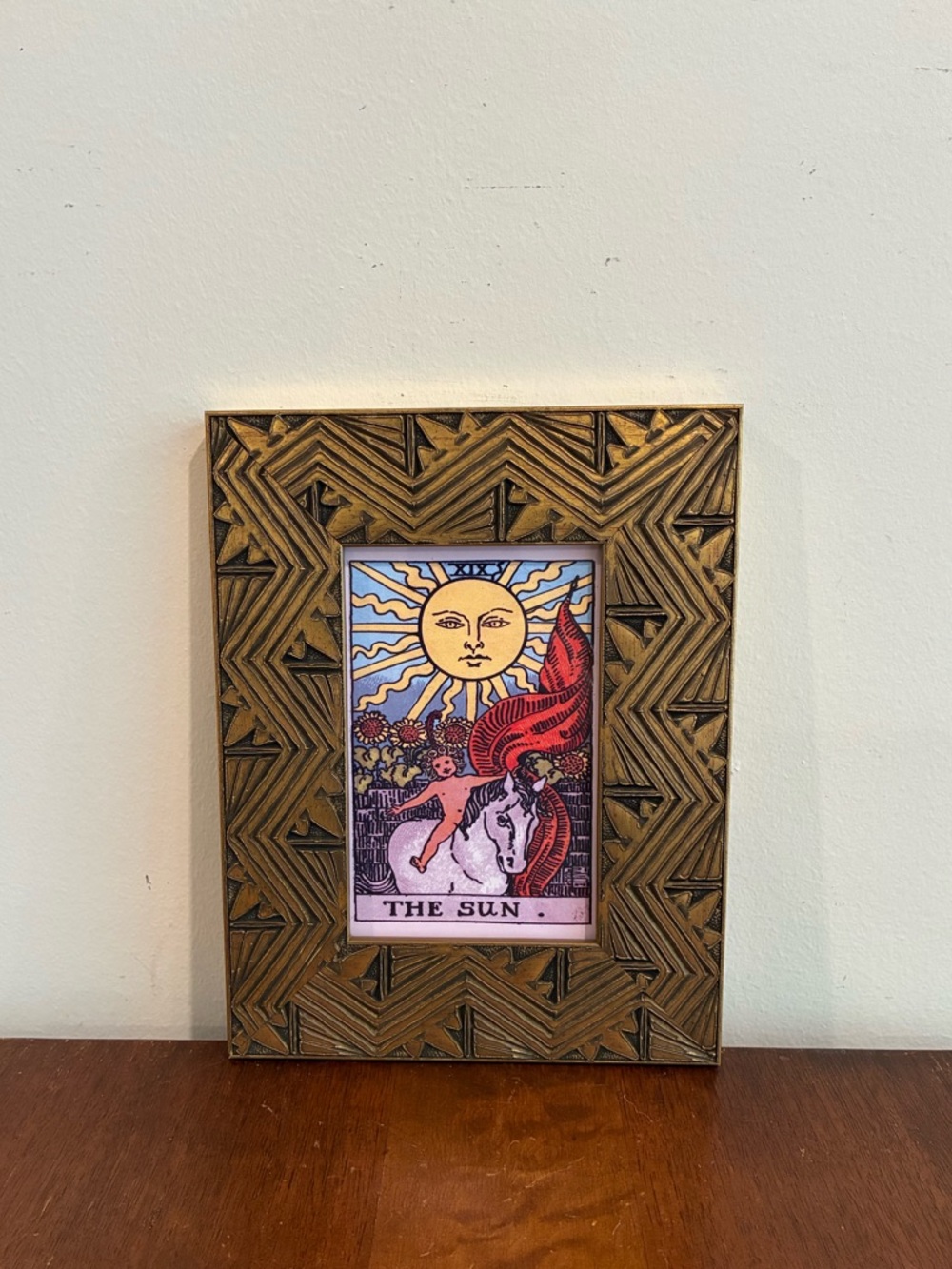 Tarot Sun Art Print 7x9 Vintage Gold Frame Astrology Art Nouveau Witch Wall Art